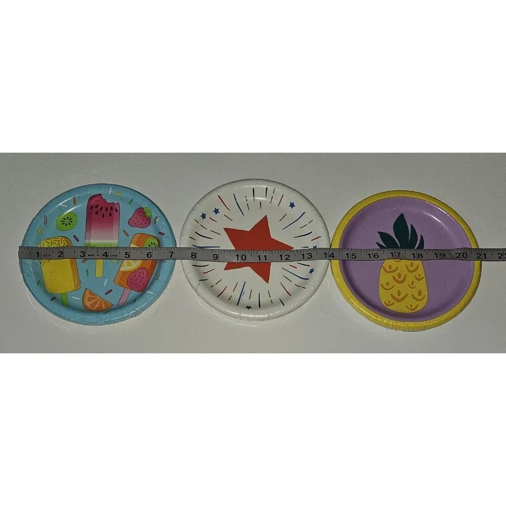 NEW 3 Pkgs Summer Paper Plates Lot Pineapple Popsicles Stars 4th July Picnic